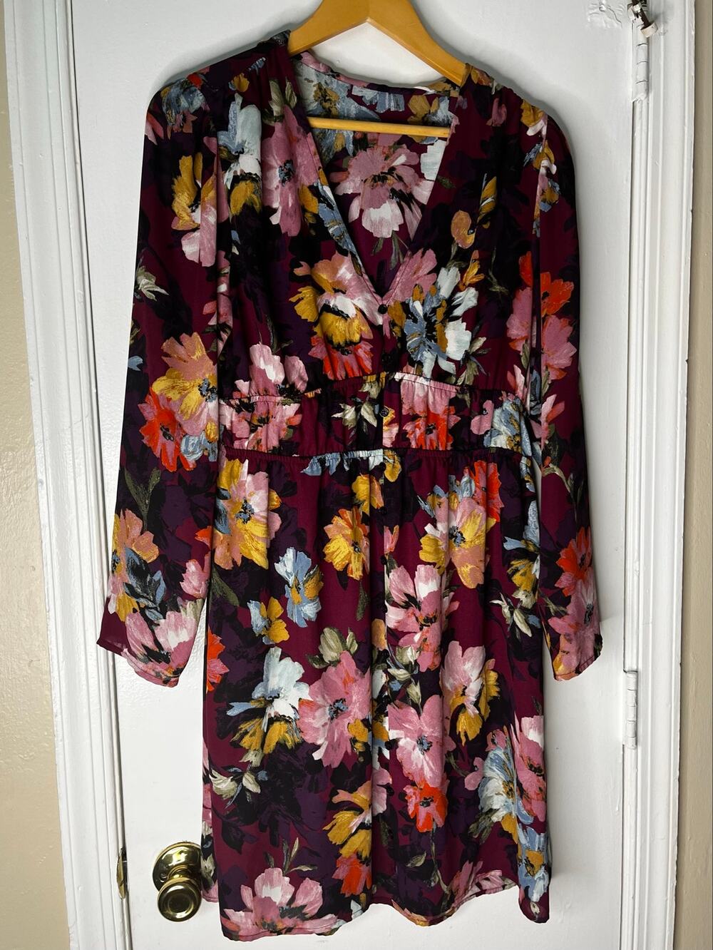 Boho V-neck Floral Print Wedding Guest Dress - Size M